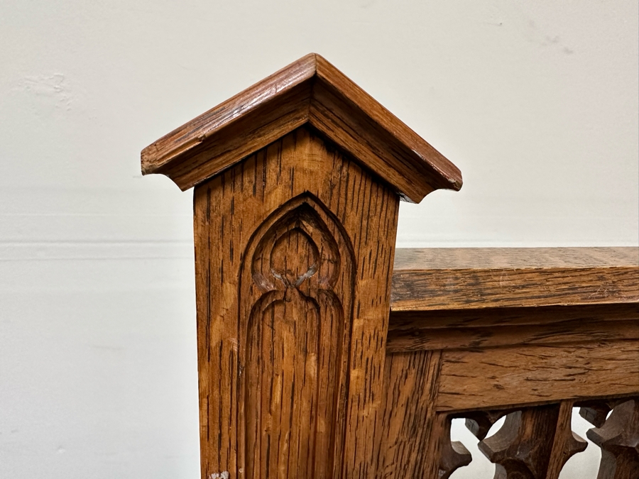Stunning Pair Of Antique Gothic Carved Tiger Oak Chairs By Bergman Cabinet Mfg Co Seattle WA 27.5W X 23D X 50H [Photo 6]