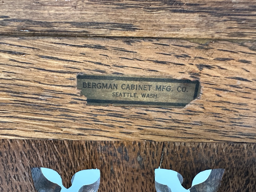 Stunning Pair Of Antique Gothic Carved Tiger Oak Chairs By Bergman Cabinet Mfg Co Seattle WA 27.5W X 23D X 50H [Photo 16]