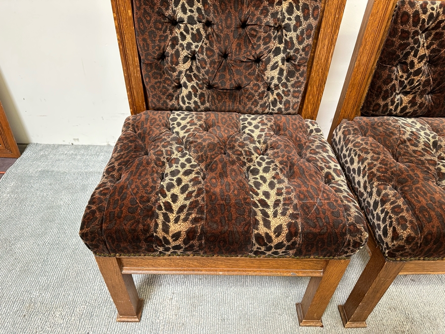 Stunning Pair Of Antique Gothic Carved Tiger Oak Chairs By Bergman Cabinet Mfg Co Seattle WA 27.5W X 23D X 50H [Photo 9]
