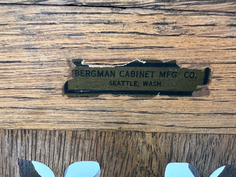 Stunning Pair Of Antique Gothic Carved Tiger Oak Chairs By Bergman Cabinet Mfg Co Seattle WA 27.5W X 23D X 50H [Photo 15]