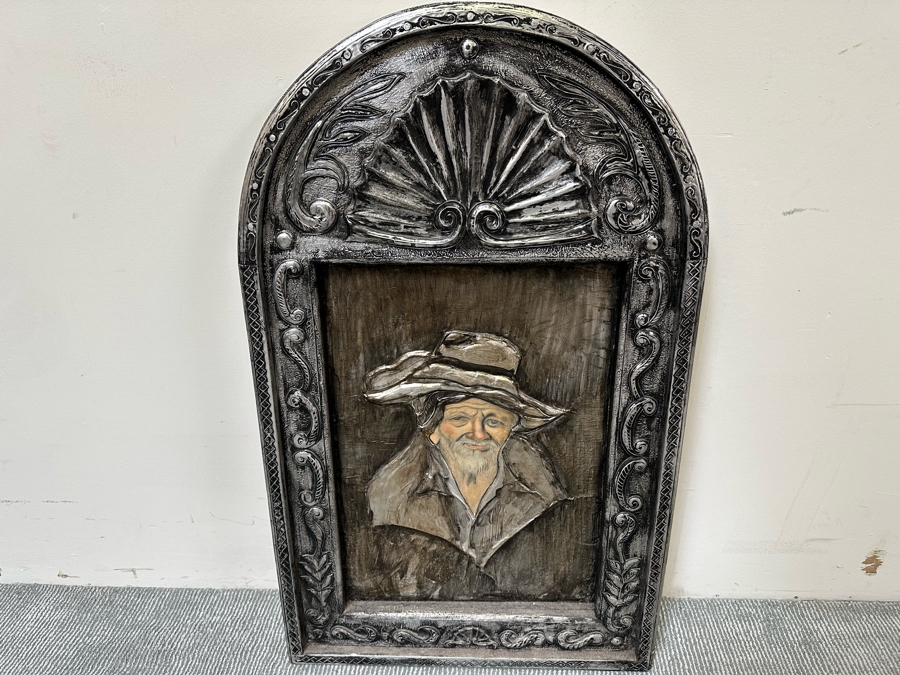 Bas-Relief Metal Frame Overlaid Original Painting Of Man 24 X 40 [Photo 2]