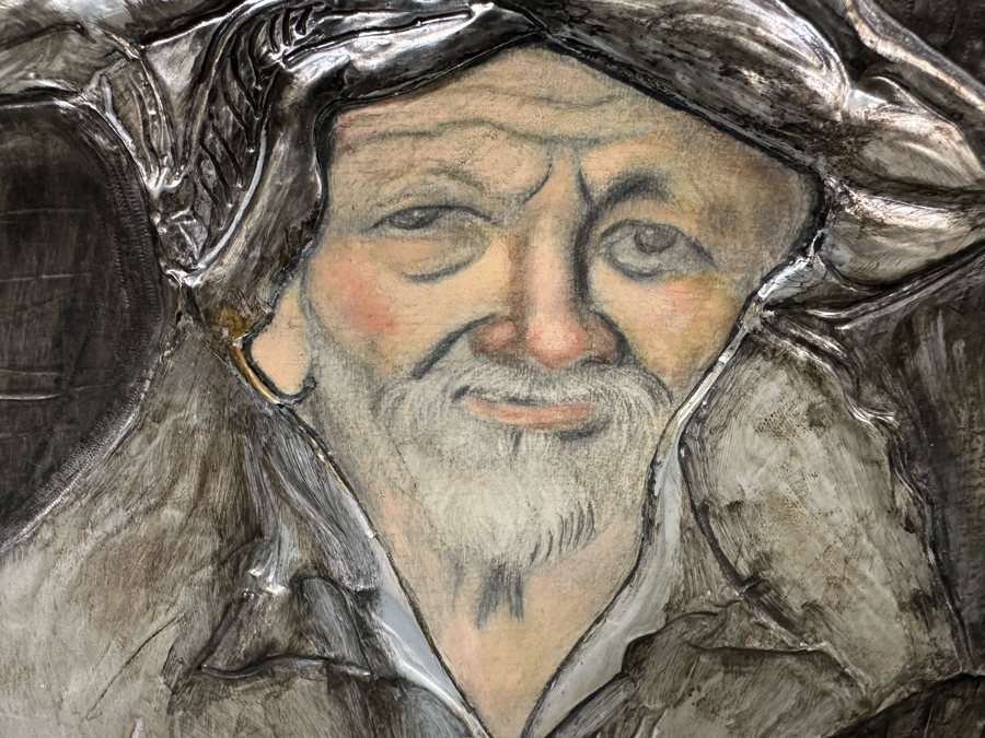 Bas-Relief Metal Frame Overlaid Original Painting Of Man 24 X 40 [Photo 6]