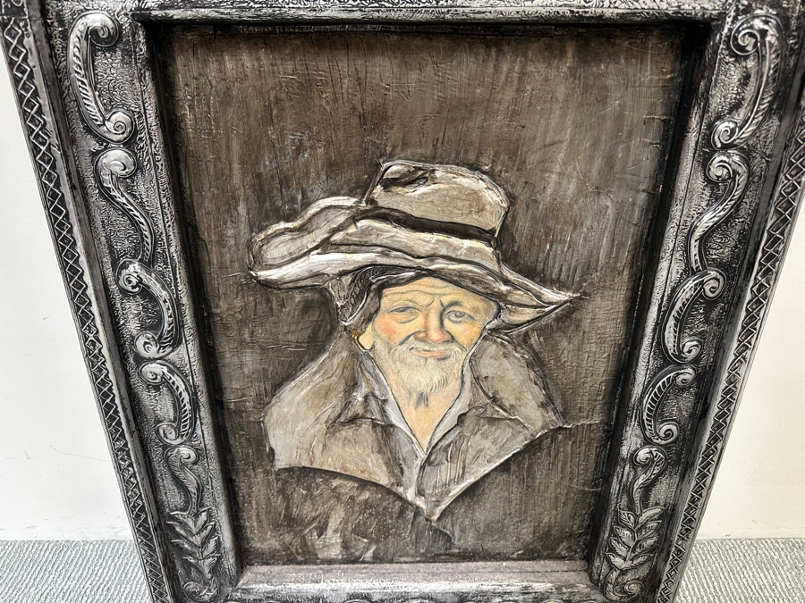 Bas-Relief Metal Frame Overlaid Original Painting Of Man 24 X 40 [Photo 4]