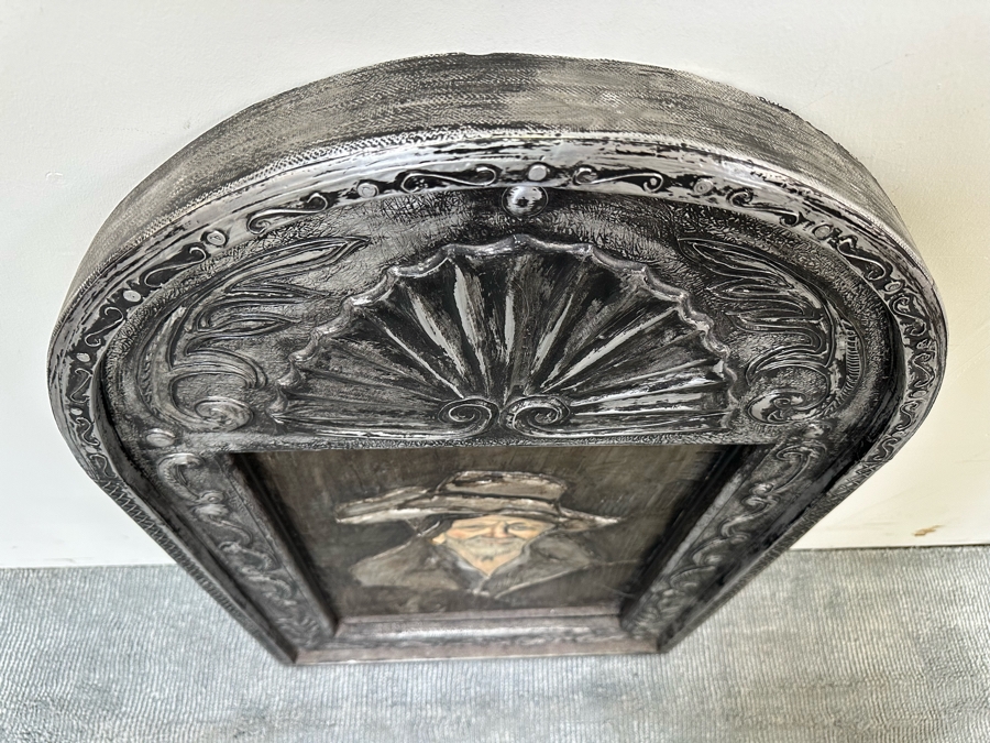 TABLEAU BAS RELIEF Métal Sur Bois.massif Bucheron 31 X27.5cm EUR 20,00