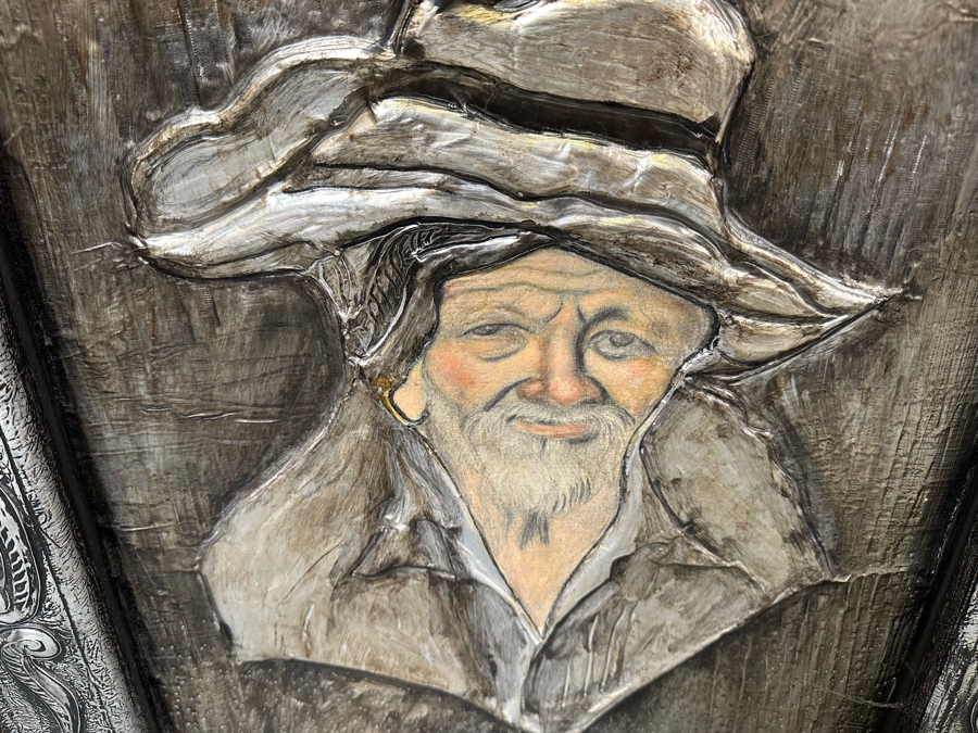 Bas-Relief Metal Frame Overlaid Original Painting Of Man 24 X 40 [Photo 5]