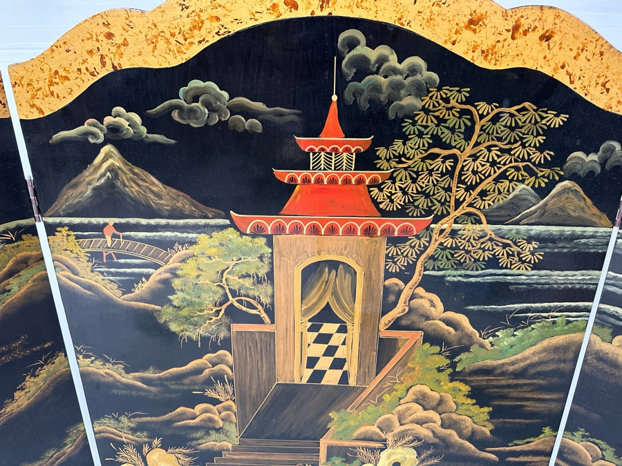 Small Hand Painted Japanese 3-Panel Fireplace Screen 64W X 48H [Photo 4]