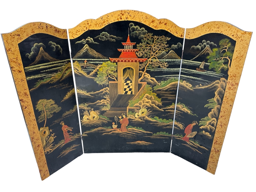 Small Hand Painted Japanese 3-Panel Fireplace Screen 64W X 48H [Photo 1]