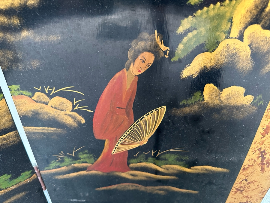 Small Hand Painted Japanese 3-Panel Fireplace Screen 64W X 48H [Photo 6]