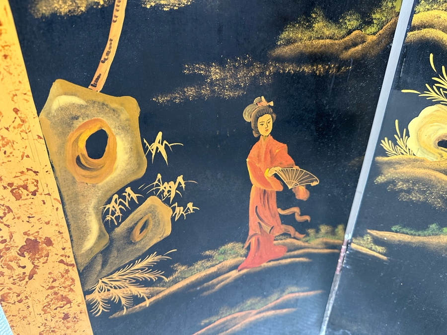 Small Hand Painted Japanese 3-Panel Fireplace Screen 64W X 48H [Photo 7]
