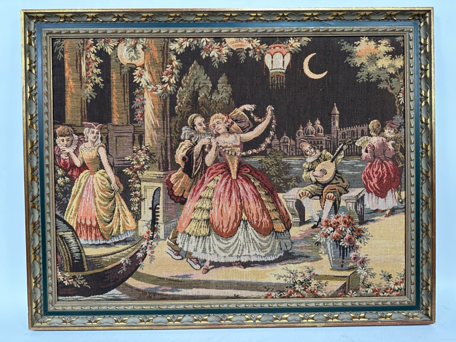 Vintage Moonlight Serenade Belgium Tapestry Framed 33 X 26 [Photo 3]