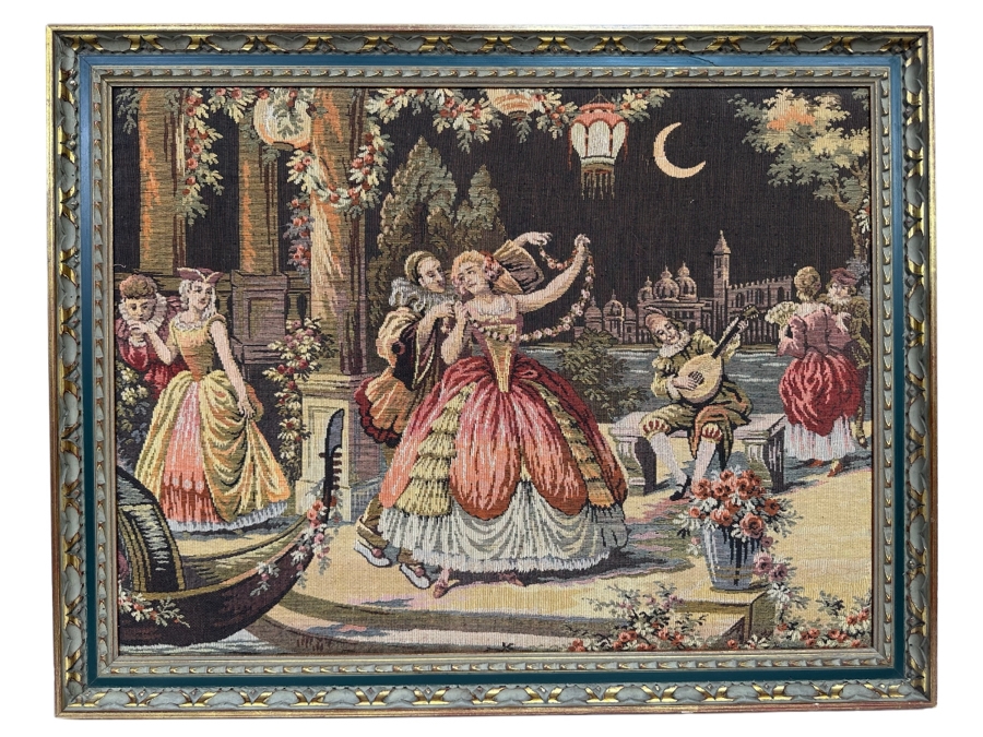 Vintage Moonlight Serenade Belgium Tapestry Framed 33 X 26 [Photo 1]