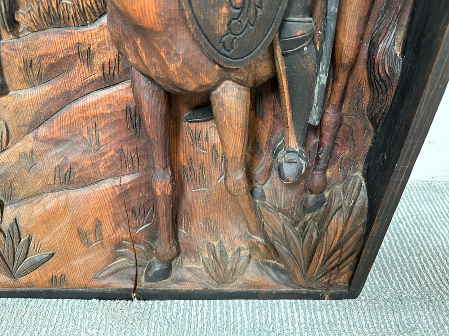 Original Relief Carved Wooden Wall Plaque Artwork Depicting Scene From Don Quixote 22W X 3D X 39H [Photo 7]