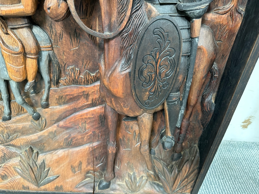 Original Relief Carved Wooden Wall Plaque Artwork Depicting Scene From Don Quixote 22W X 3D X 39H [Photo 6]