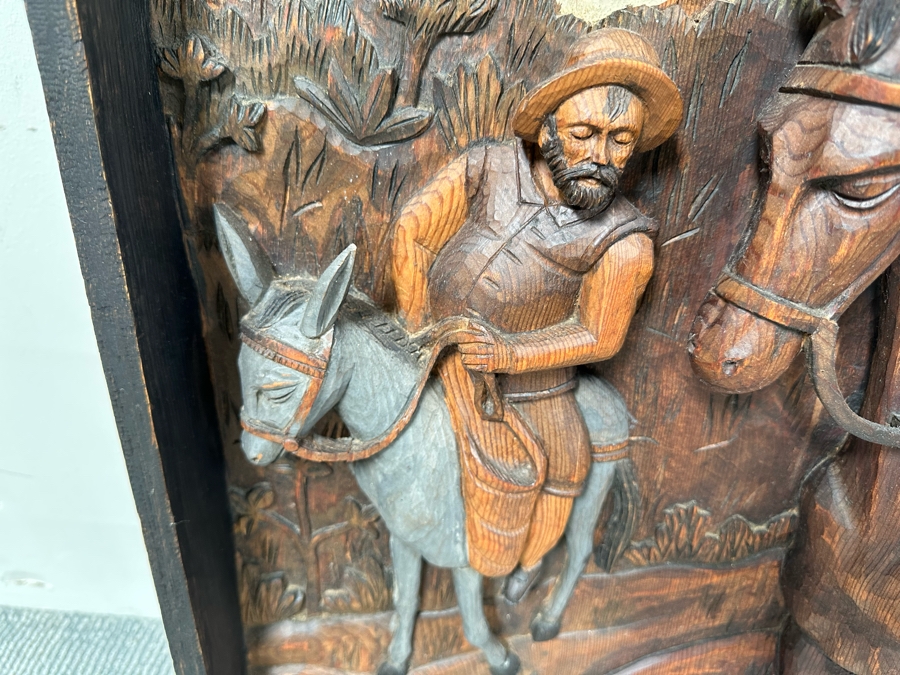 Original Relief Carved Wooden Wall Plaque Artwork Depicting Scene From Don Quixote 22W X 3D X 39H [Photo 8]