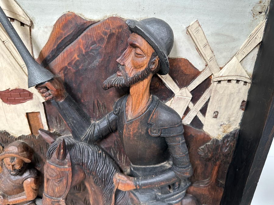 Original Relief Carved Wooden Wall Plaque Artwork Depicting Scene From Don Quixote 22W X 3D X 39H [Photo 4]