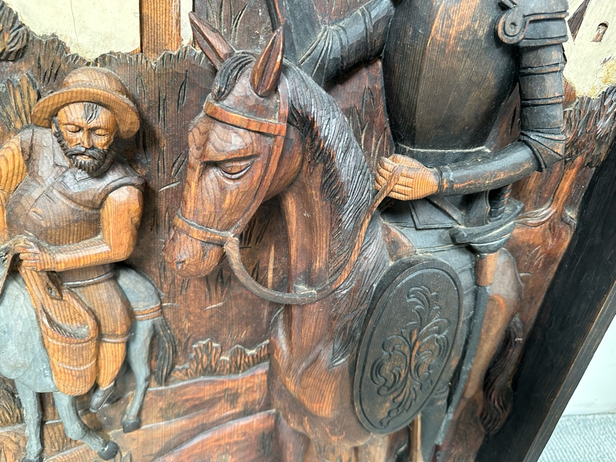 Original Relief Carved Wooden Wall Plaque Artwork Depicting Scene From Don Quixote 22W X 3D X 39H [Photo 5]