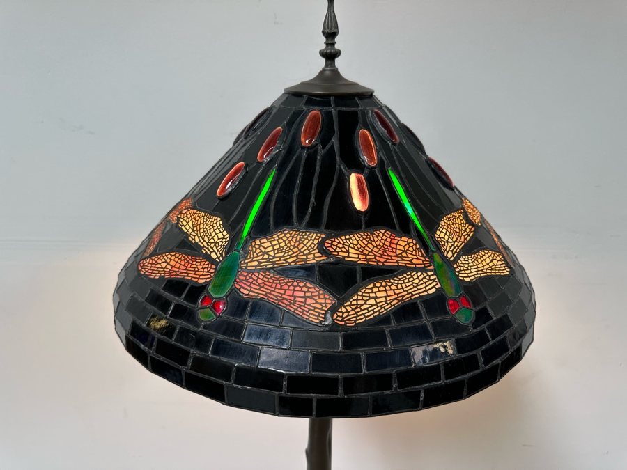 Tiffany Style Dragonfly Floor Lamp With Bronze Tree Root Lamp Base 20W X 63H [Photo 6]