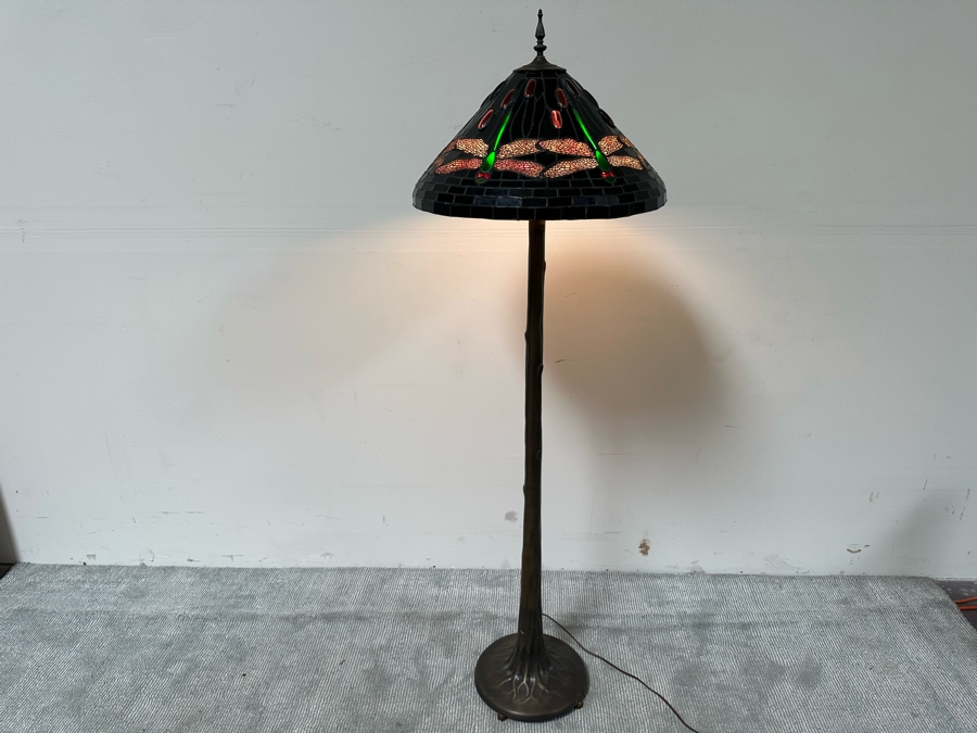 Tiffany Style Dragonfly Floor Lamp With Bronze Tree Root Lamp Base 20W X 63H [Photo 5]