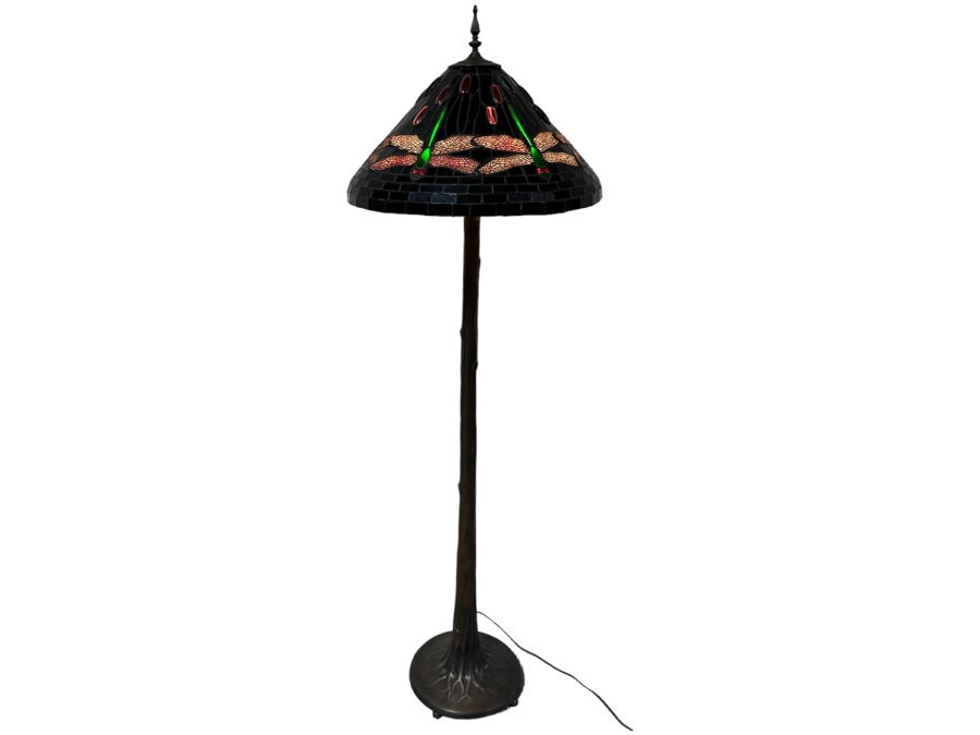 Tiffany Style Dragonfly Floor Lamp With Bronze Tree Root Lamp Base 20W X 63H [Photo 2]