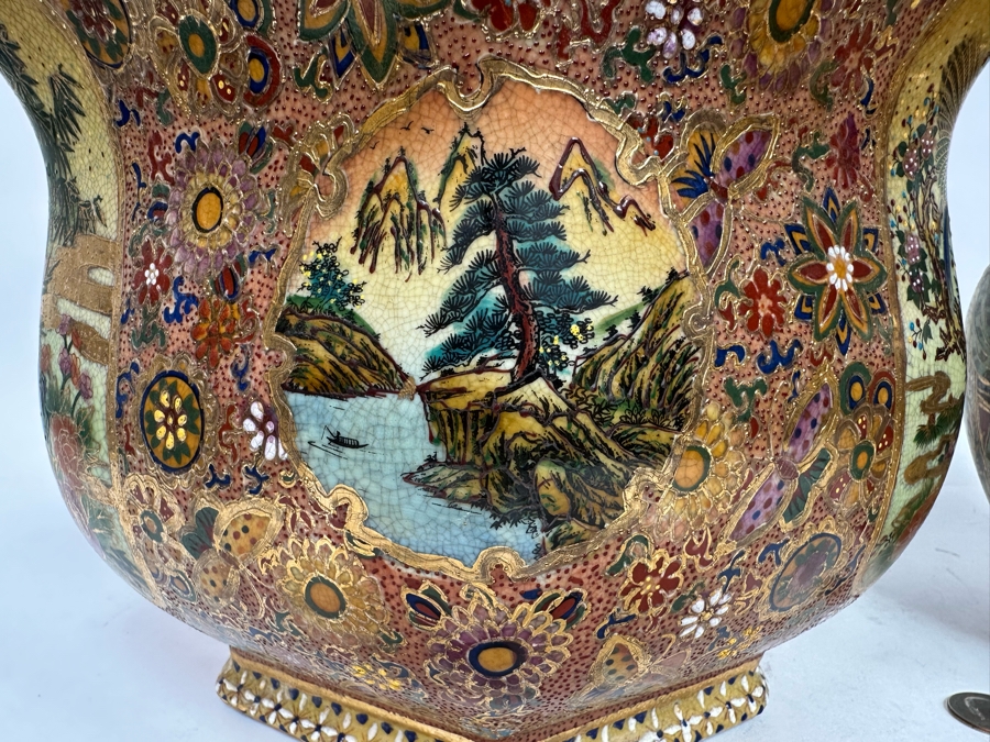 Pair Of Japanese Hand Painted Flower Pots 13.5W And 8W [Photo 5]