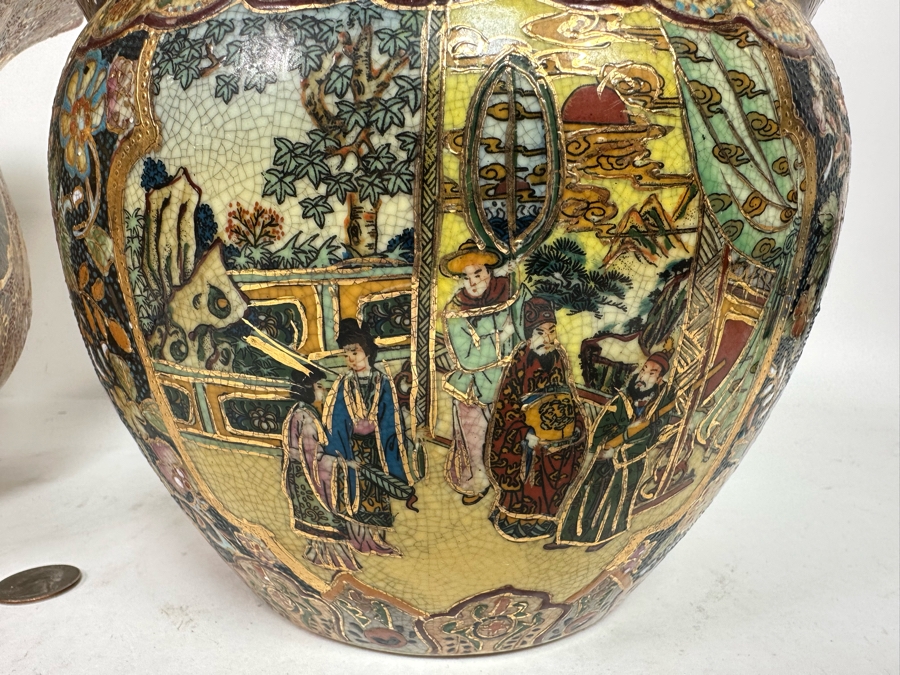 Pair Of Japanese Hand Painted Flower Pots 13.5W And 8W [Photo 11]