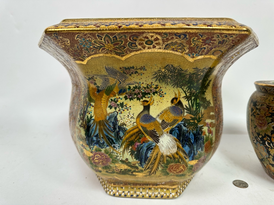 Pair Of Japanese Hand Painted Flower Pots 13.5W And 8W [Photo 6]