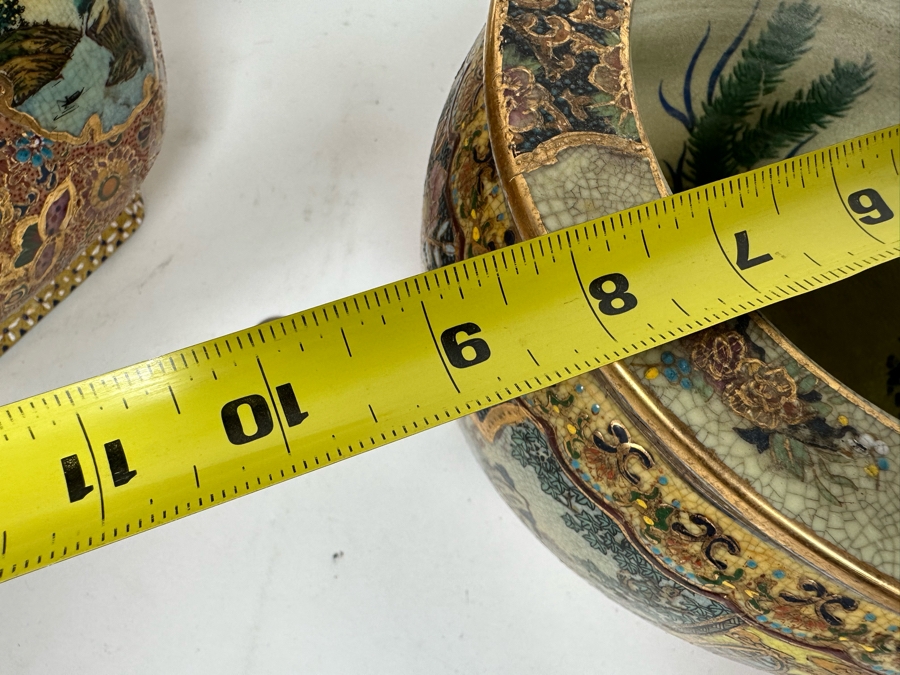 Pair Of Japanese Hand Painted Flower Pots 13.5W And 8W [Photo 18]