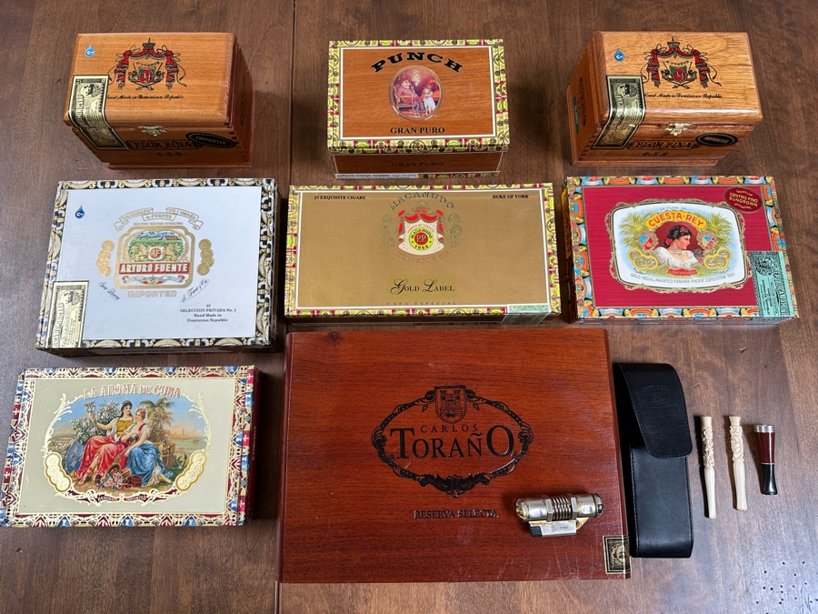 Collection Of Cigar Boxes, Lighter, Pipe Accessories [Photo 3]