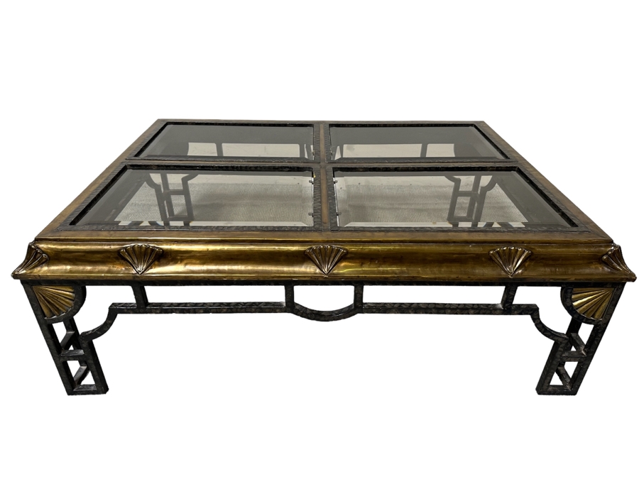 Brass And Iron Glass Top Coffee Table 52W X 39D X 19H [Photo 1]