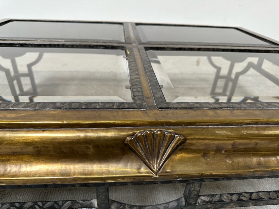 Brass And Iron Glass Top Coffee Table 52W X 39D X 19H [Photo 7]