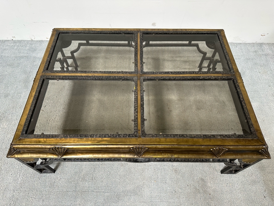 Brass And Iron Glass Top Coffee Table 52W X 39D X 19H [Photo 4]