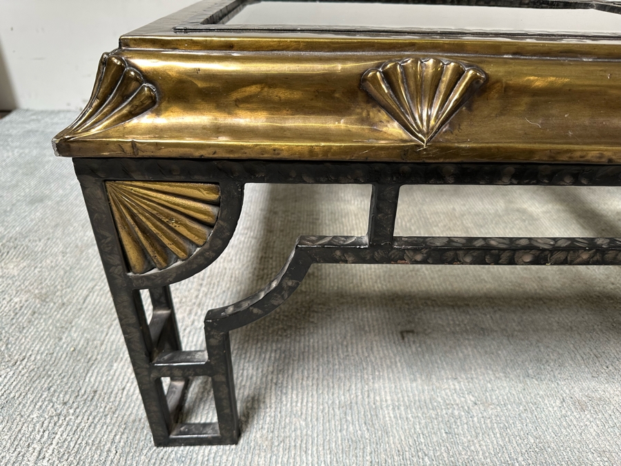 Brass And Iron Glass Top Coffee Table 52W X 39D X 19H [Photo 5]