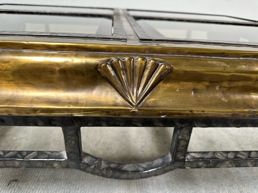 Brass And Iron Glass Top Coffee Table 52W X 39D X 19H [Photo 6]