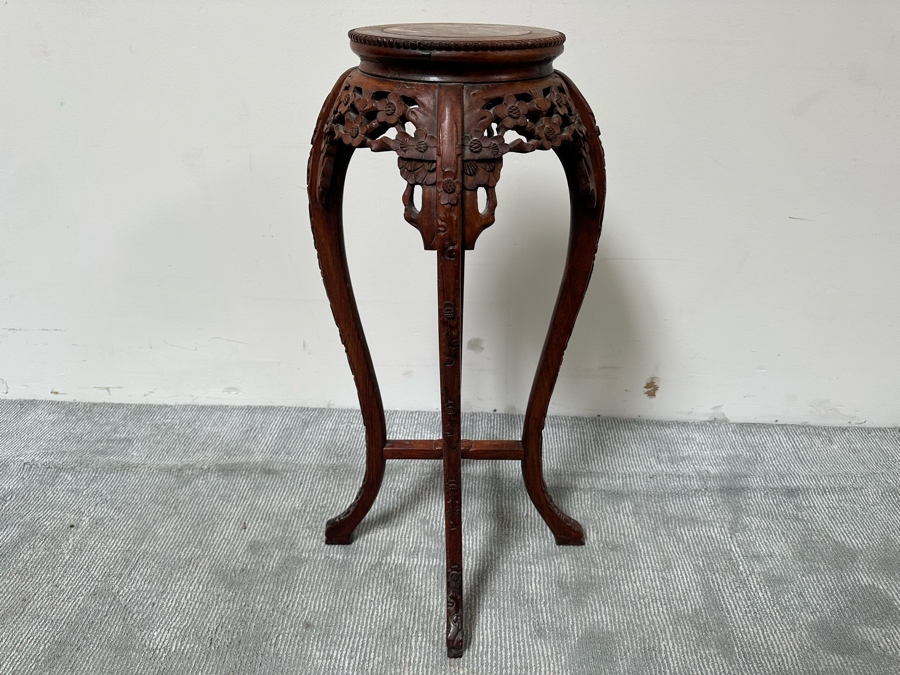 Vintage Chinese Carved Wooden Marble Top Fern Stand Side Table 36H [Photo 4]