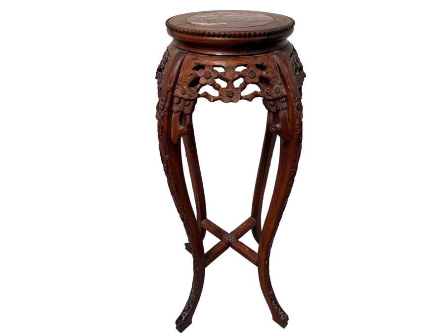 Vintage Chinese Carved Wooden Marble Top Fern Stand Side Table 36H [Photo 1]