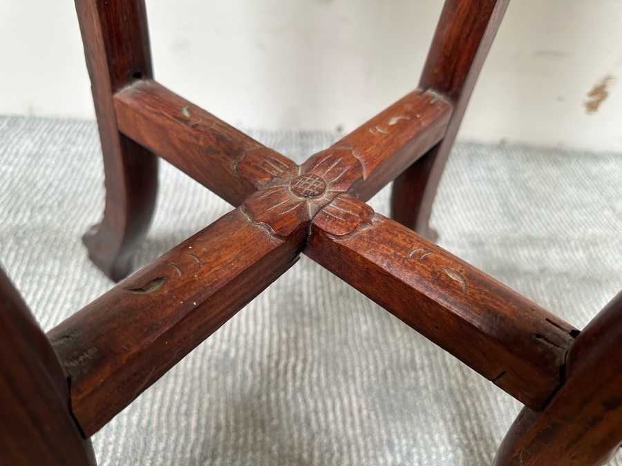 Vintage Chinese Carved Wooden Marble Top Fern Stand Side Table 36H [Photo 15]