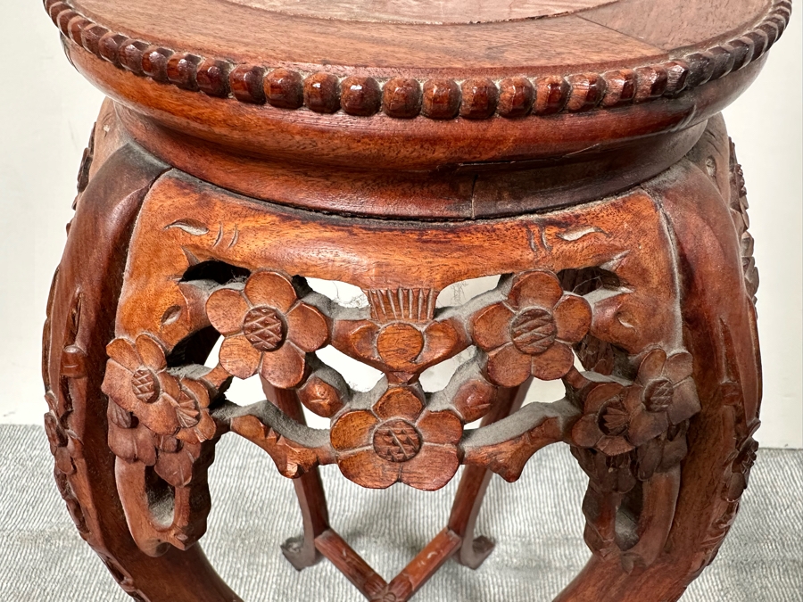Vintage Chinese Carved Wooden Marble Top Fern Stand Side Table 36H [Photo 8]