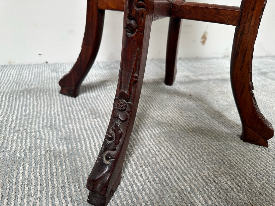 Vintage Chinese Carved Wooden Marble Top Fern Stand Side Table 36H [Photo 10]