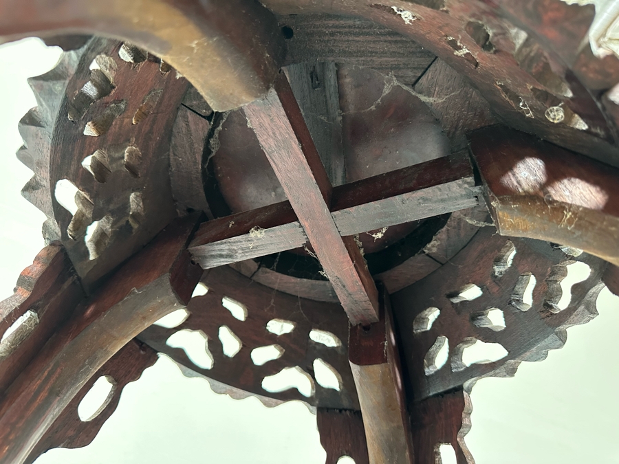 Vintage Chinese Carved Wooden Marble Top Fern Stand Side Table 36H [Photo 14]