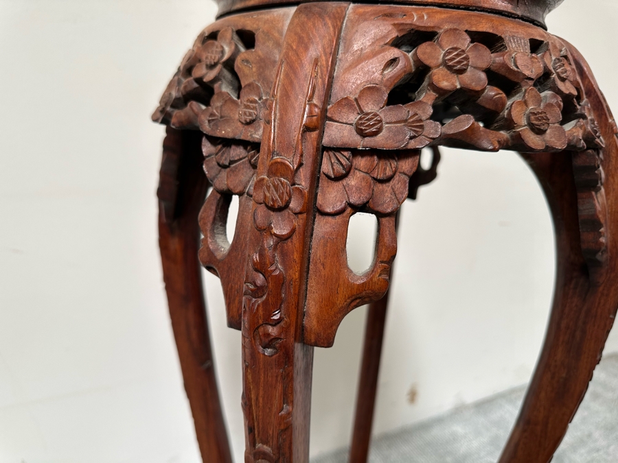 Vintage Chinese Carved Wooden Marble Top Fern Stand Side Table 36H [Photo 9]