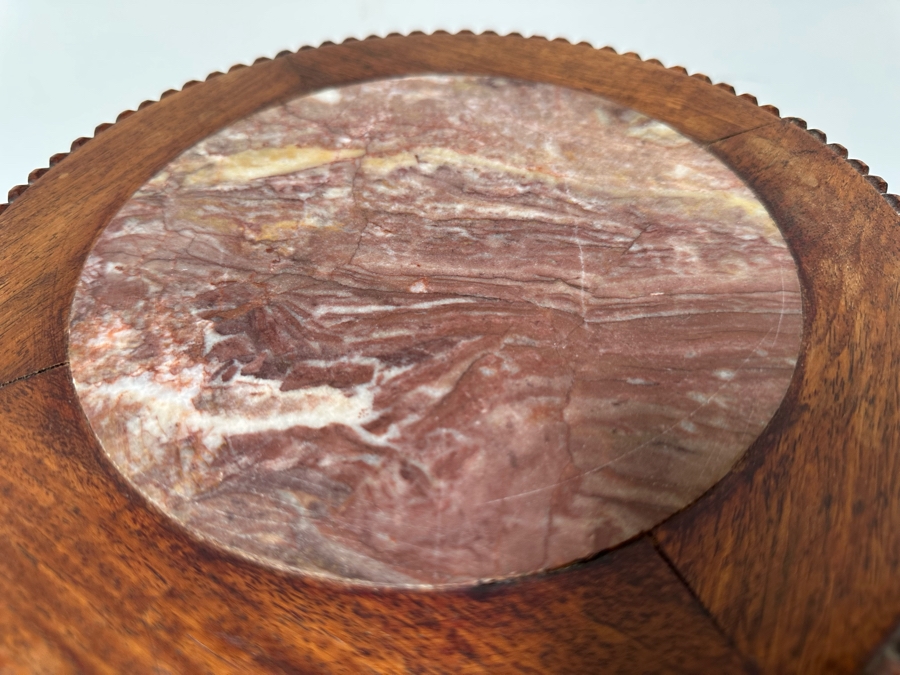 Vintage Chinese Carved Wooden Marble Top Fern Stand Side Table 36H [Photo 7]