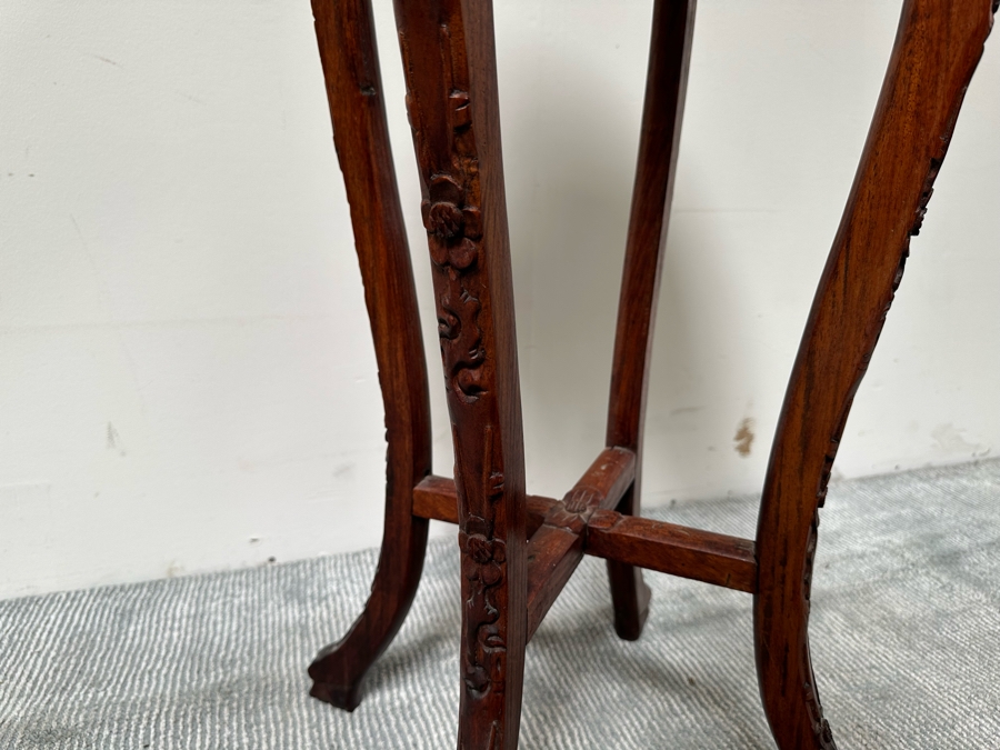 Vintage Chinese Carved Wooden Marble Top Fern Stand Side Table 36H [Photo 11]