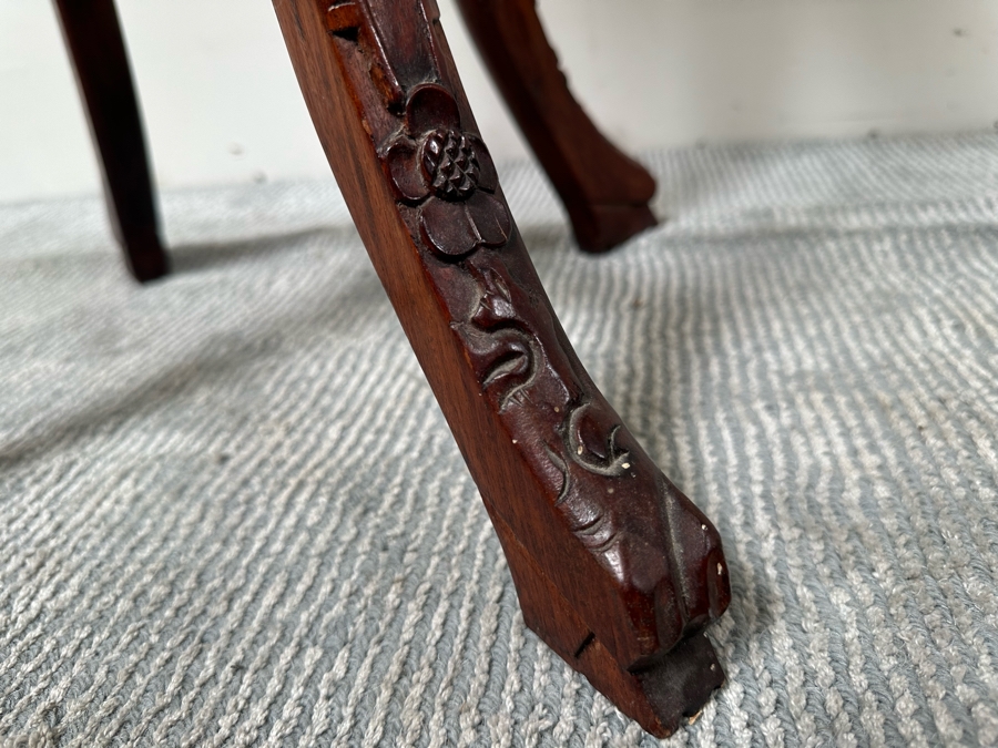 Vintage Chinese Carved Wooden Marble Top Fern Stand Side Table 36H [Photo 16]