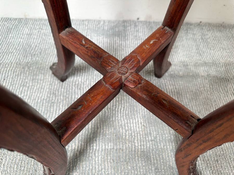 Vintage Chinese Carved Wooden Marble Top Fern Stand Side Table 36H [Photo 12]