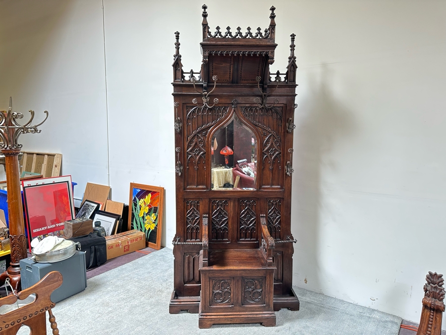 Stunning Antique Gothic Hall Tree 2-Piece Top May Be Removed 50W X 20D X 106H (81 H Without Top) [Photo 4]