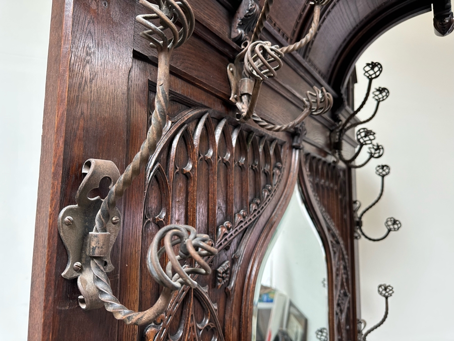 Stunning Antique Gothic Hall Tree 2-Piece Top May Be Removed 50W X 20D X 106H (81 H Without Top) [Photo 18]