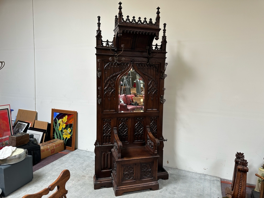 Stunning Antique Gothic Hall Tree 2-Piece Top May Be Removed 50W X 20D X 106H (81 H Without Top) [Photo 7]