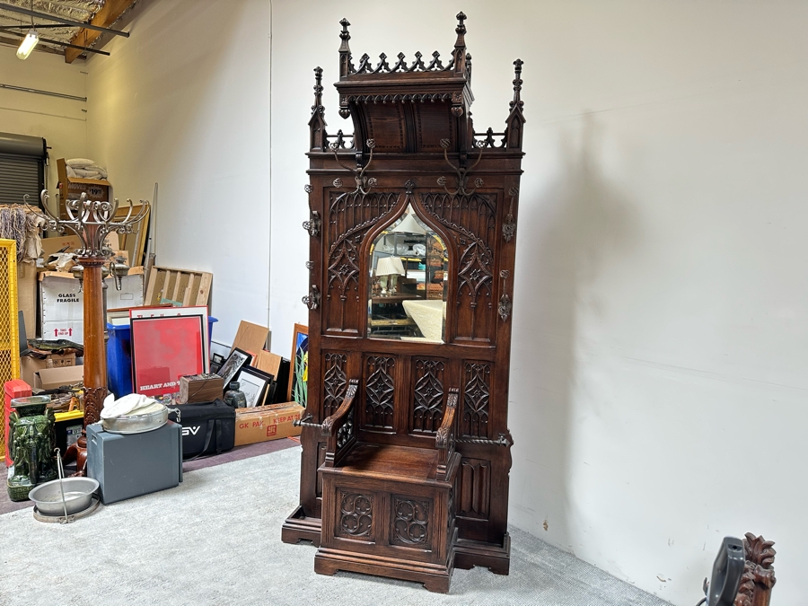 Stunning Antique Gothic Hall Tree 2-Piece Top May Be Removed 50W X 20D X 106H (81 H Without Top) [Photo 25]