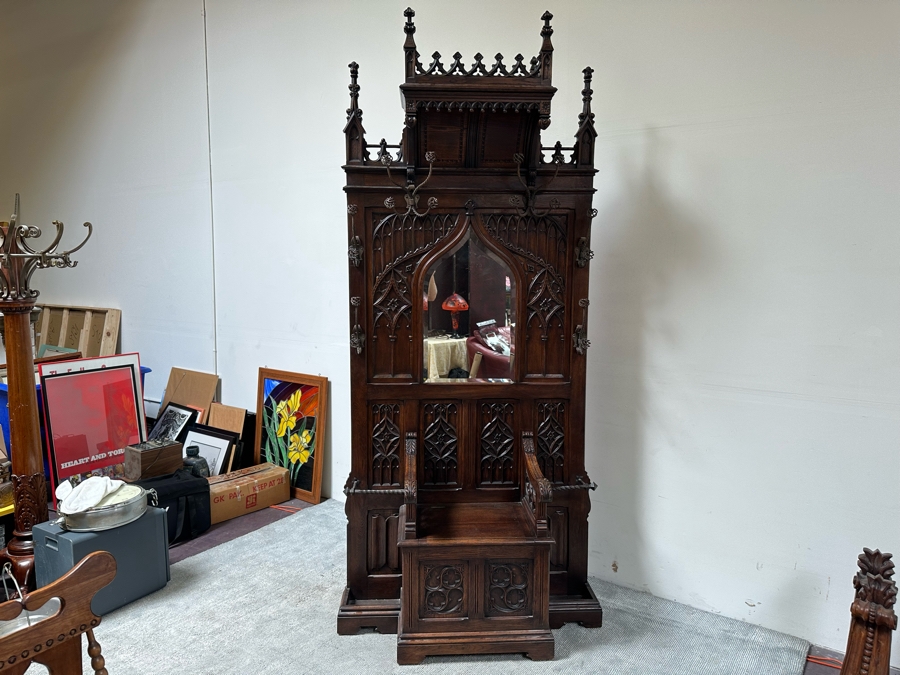Stunning Antique Gothic Hall Tree 2-Piece Top May Be Removed 50W X 20D X 106H (81 H Without Top) [Photo 6]
