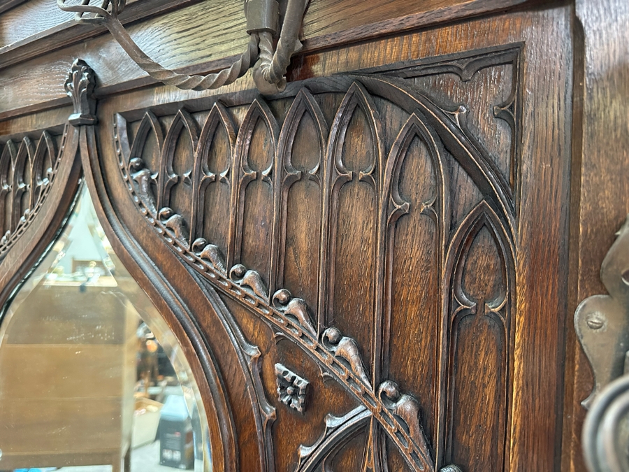 Stunning Antique Gothic Hall Tree 2-Piece Top May Be Removed 50W X 20D X 106H (81 H Without Top) [Photo 11]